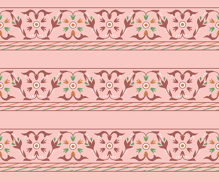 Traditional Floral Border Stripe Print