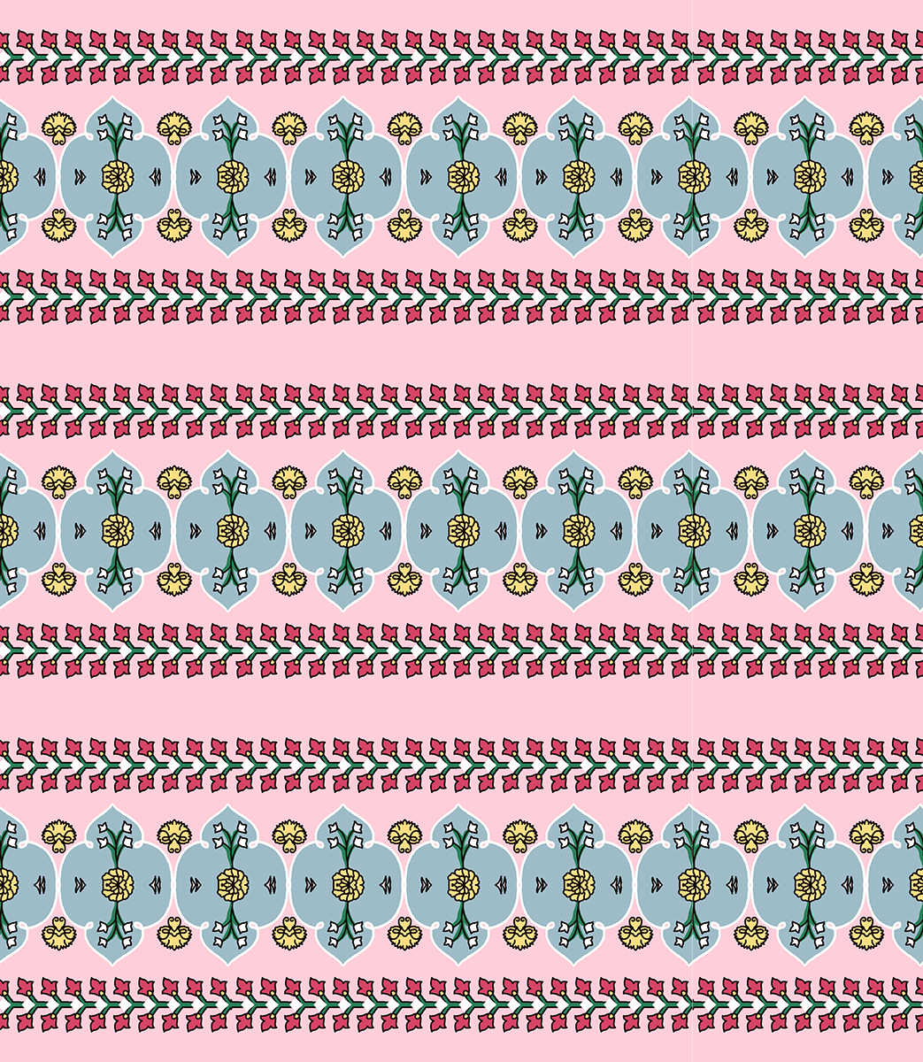 Traditional Multicolor Floral Border Stripe Print