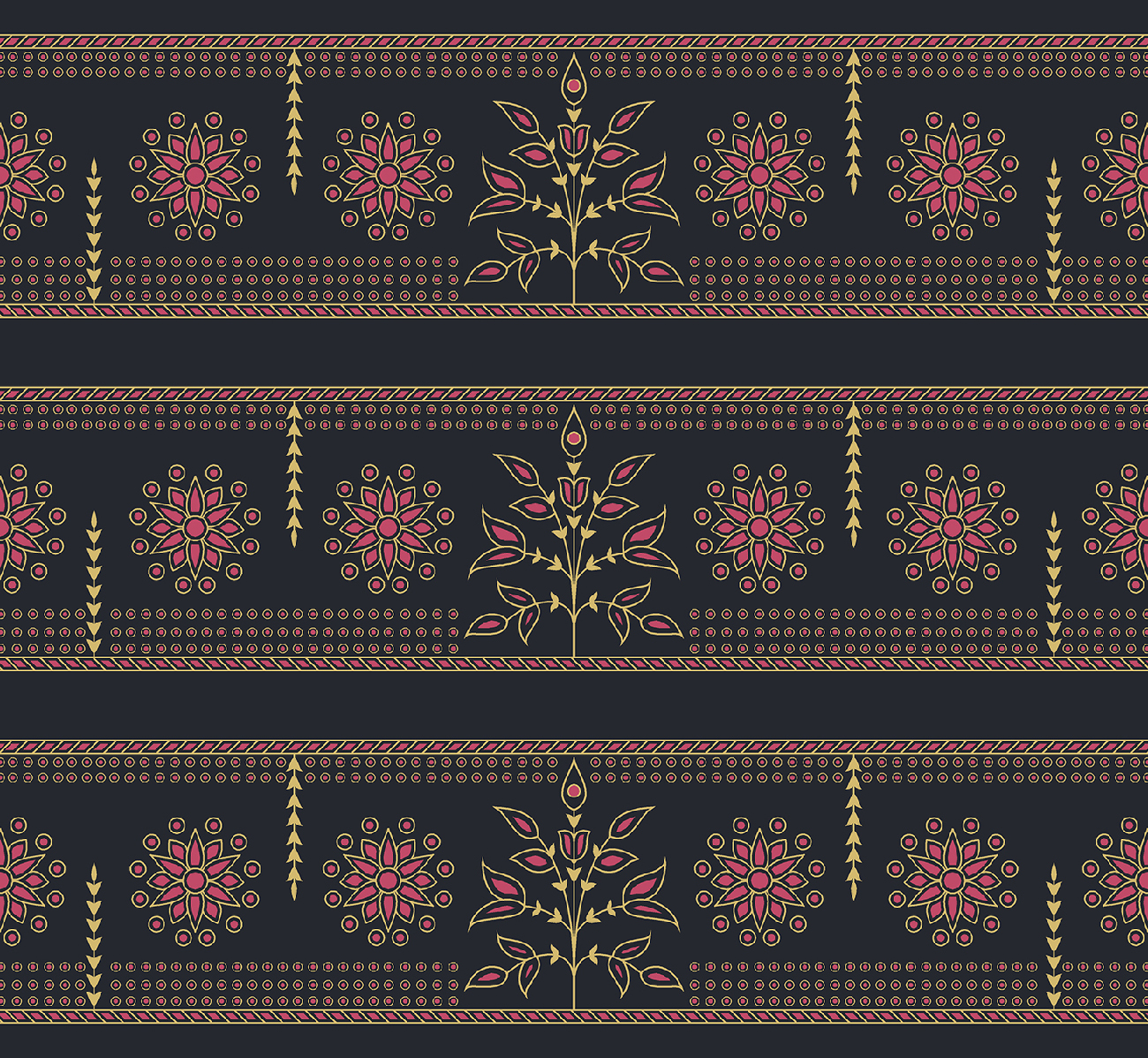 Golden Mughal Buta Stripe with Polka Border