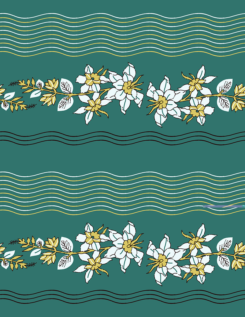 Tropical Floral Leaf Border Print
