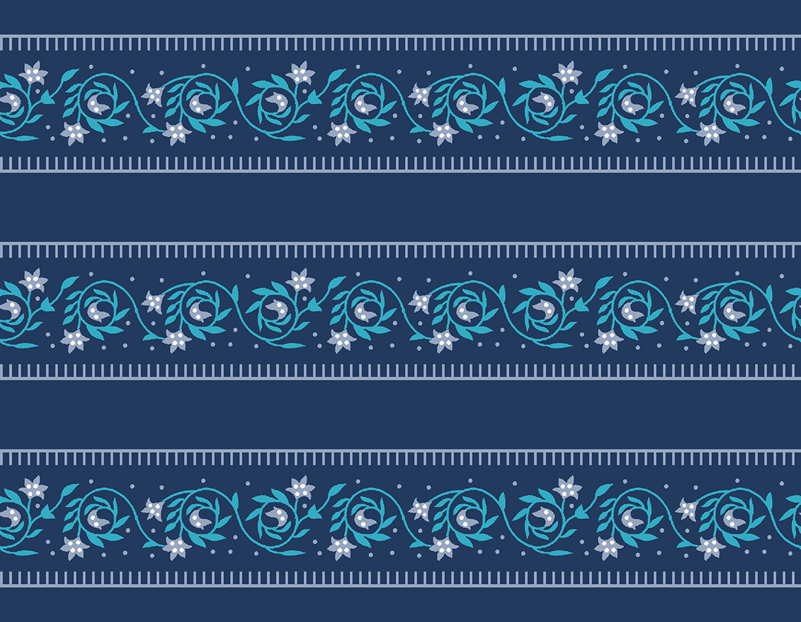 Classic Floral Border Stripe Print