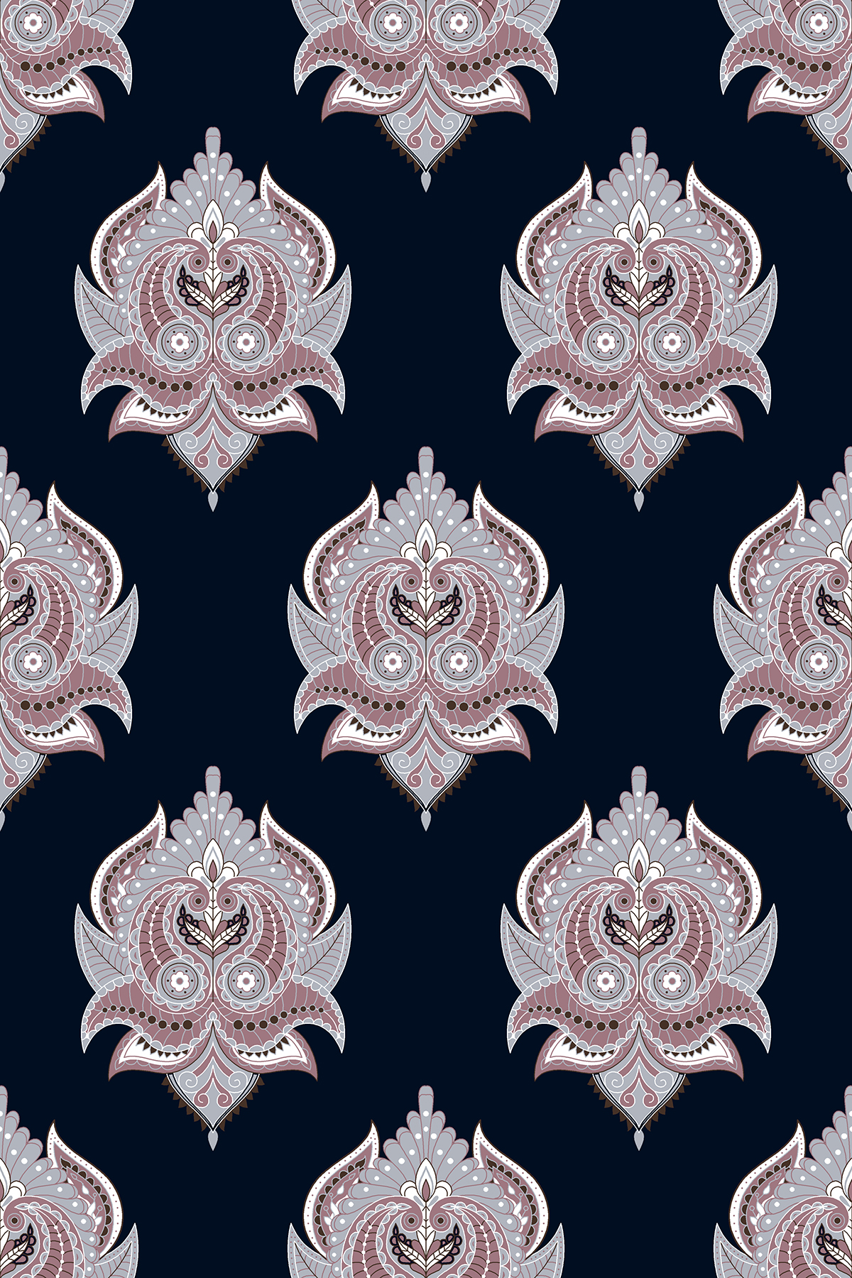 Midnight Ornate Damask