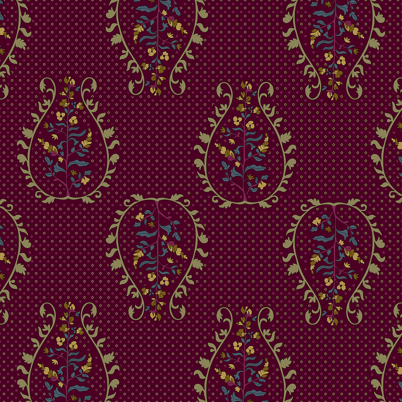Royal Mughal Tropical Buta Border Print