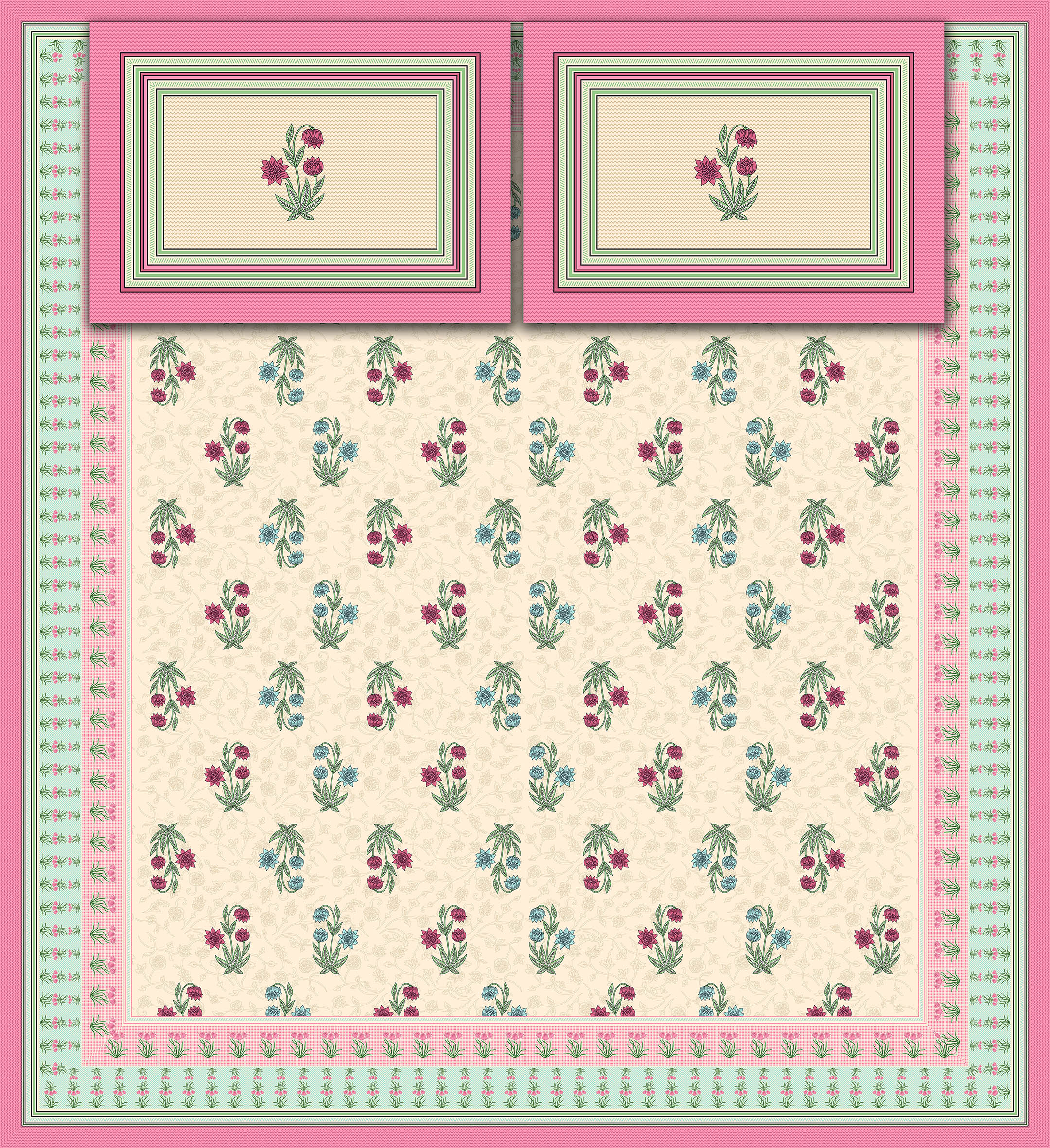 Sanganeri Floral Bedsheet Print