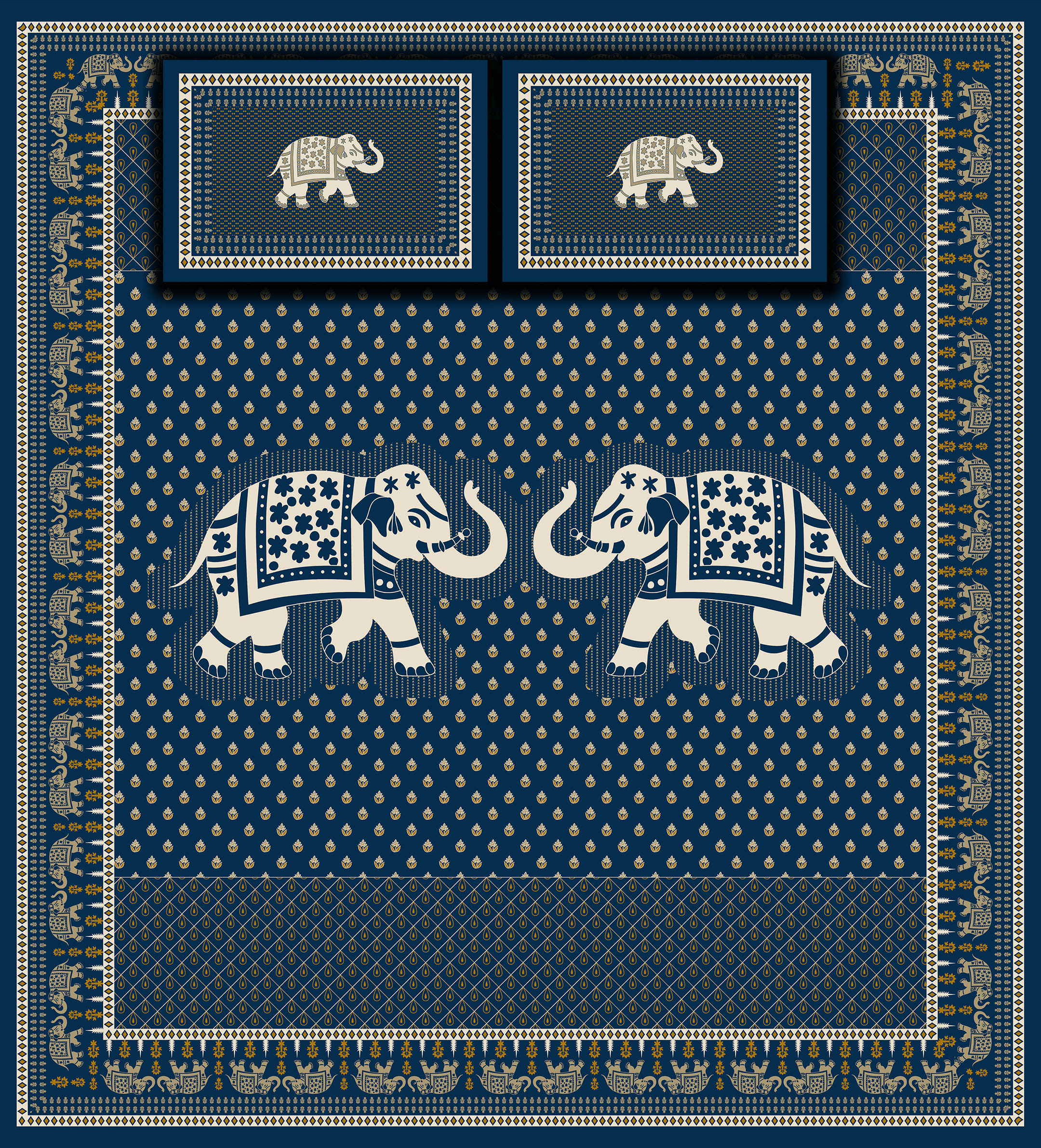 Ajrakh Elephant Royal Bedsheet