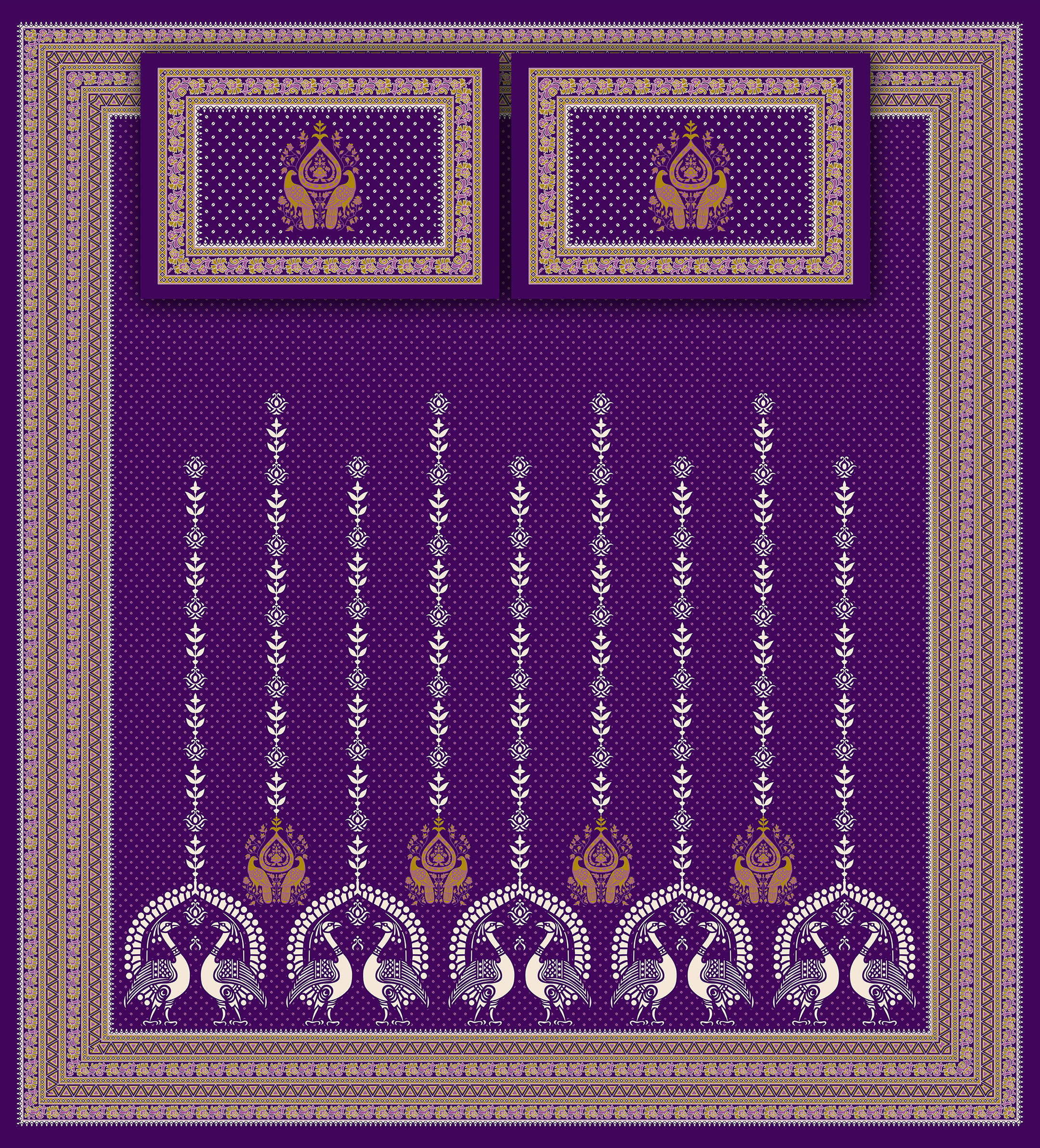 Peacock Mughal Stripe Bedsheet