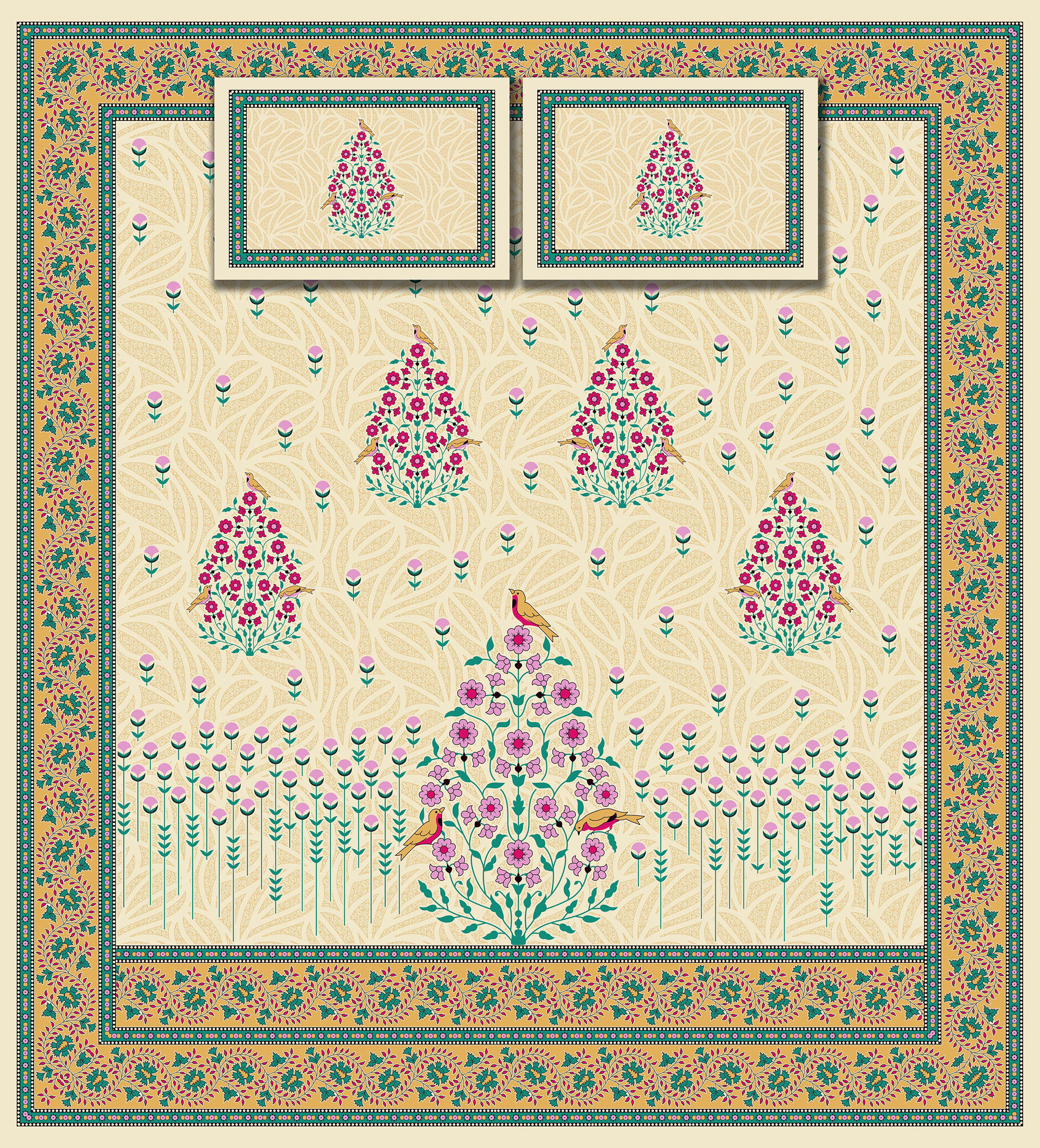 Minimal Floral Motif with Birds