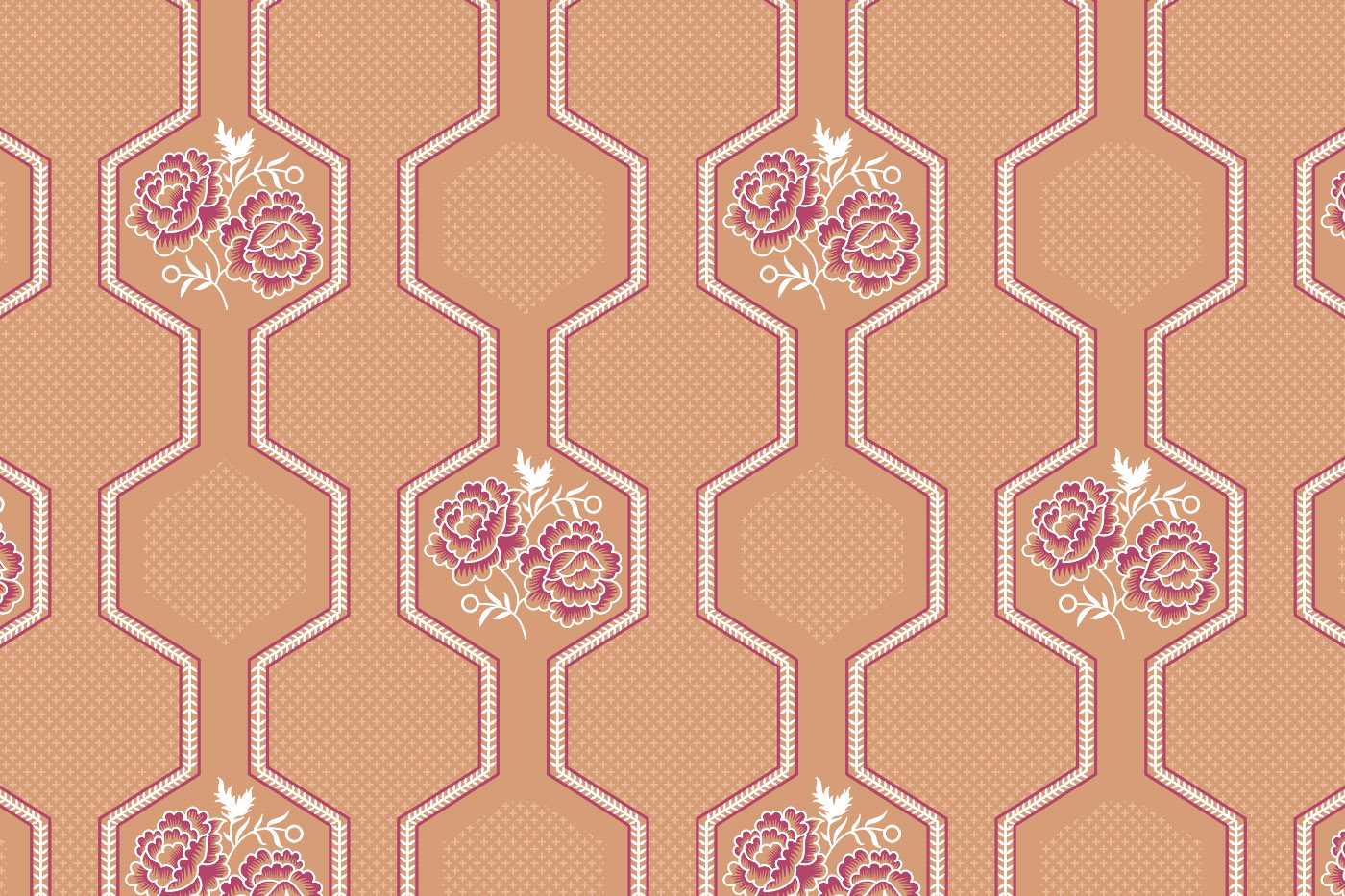 Hexagon Floral Frame Repeat Print