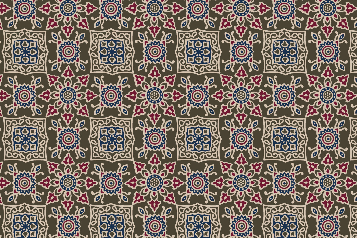 Vintage Tile Geometric Ajrakh Pattern