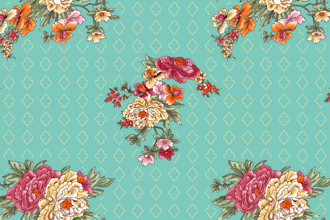 Decorative Floral Corner Seamless Textile Pattern