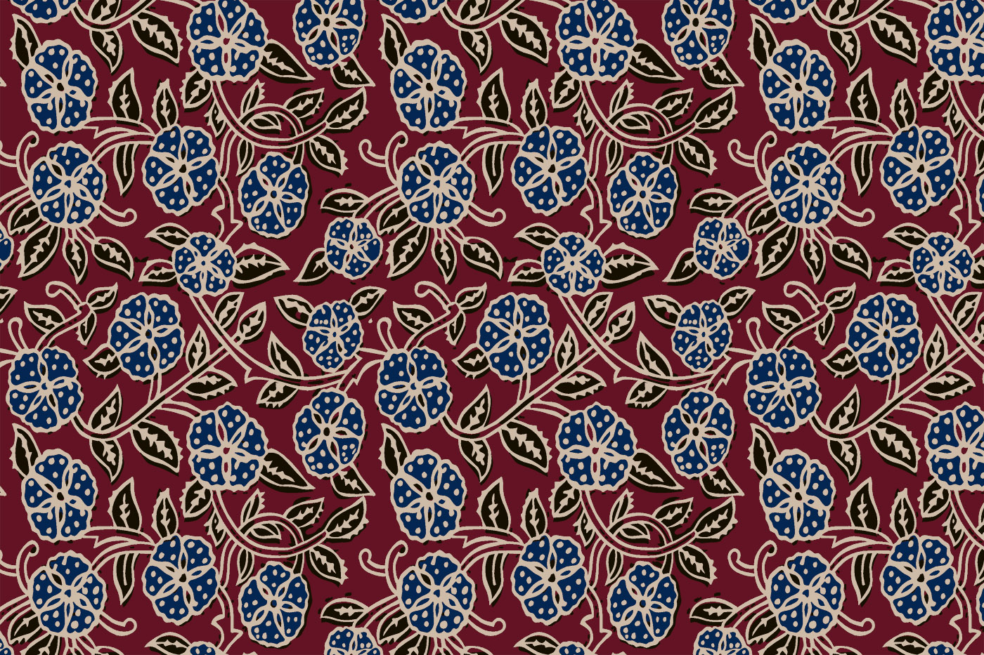Bagru Floral Vine Seamless Textile Pattern