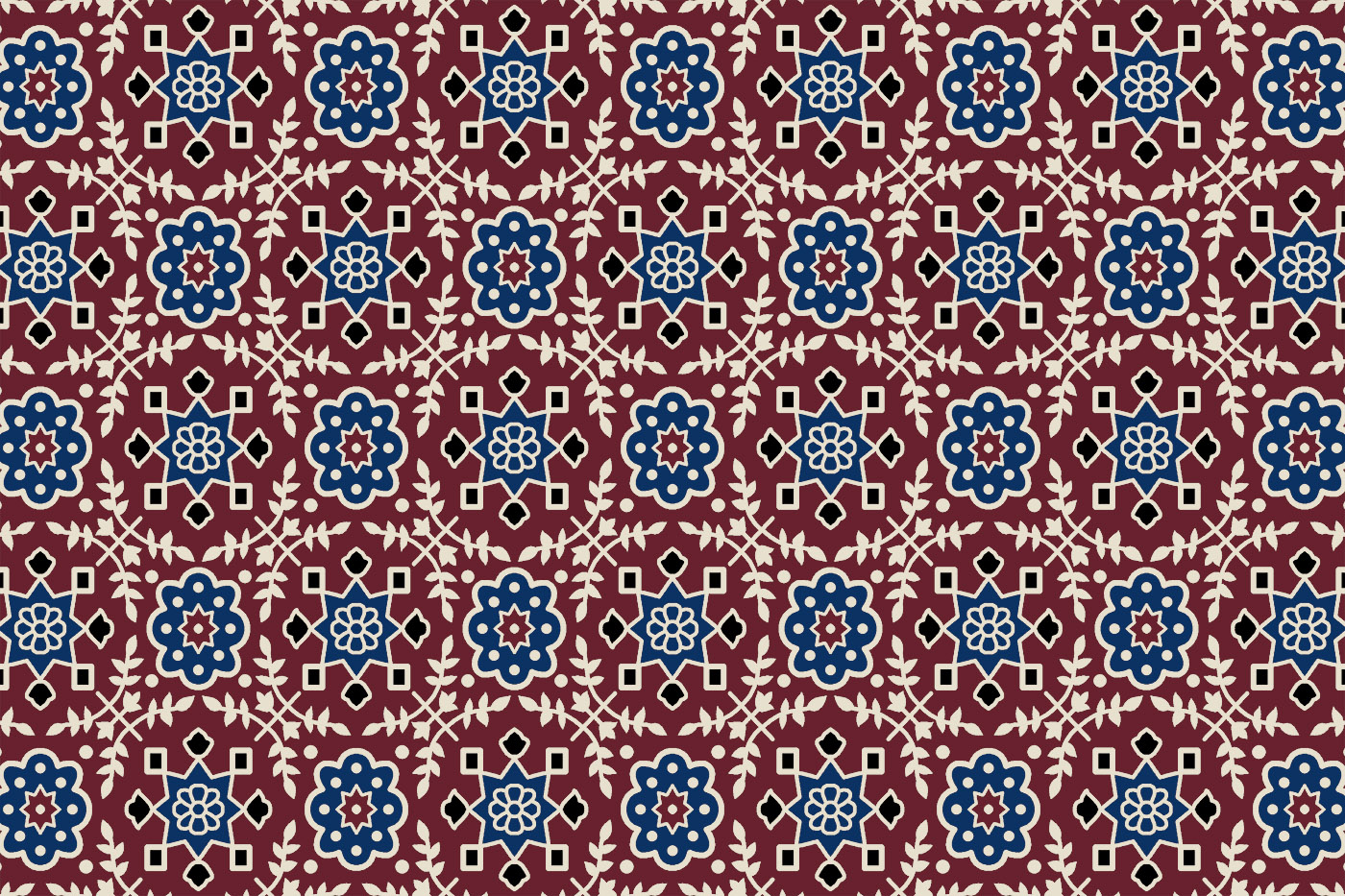 Ajrakh Floral Tile Seamless Textile Pattern