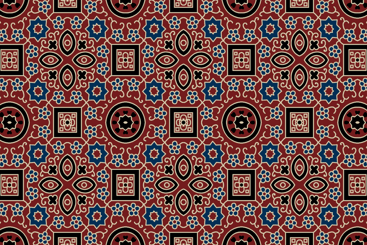Ajrakh Floral Geometry Seamless Textile Pattern