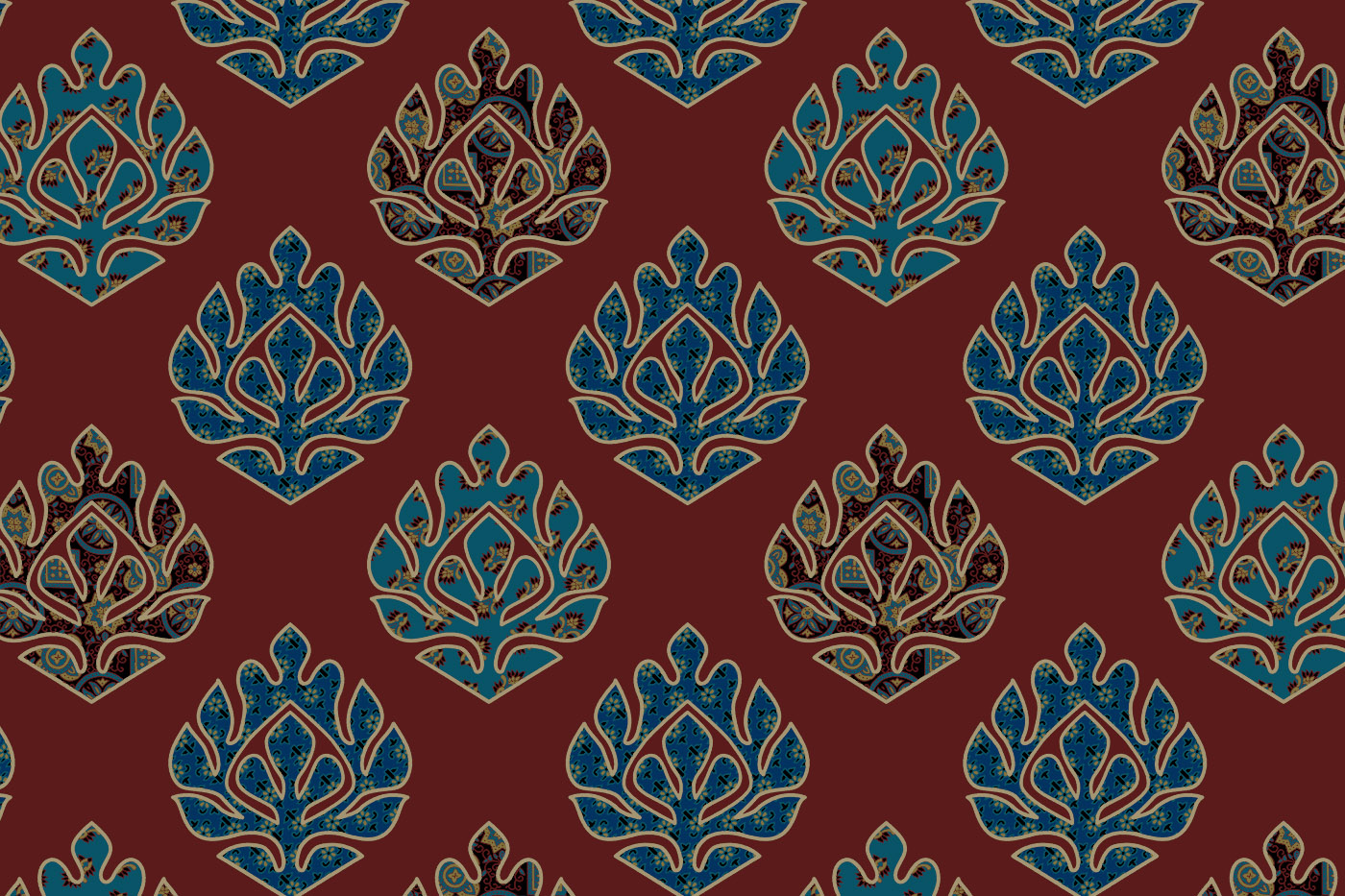 Ajrakh Lotus Butta Seamless Textile Pattern