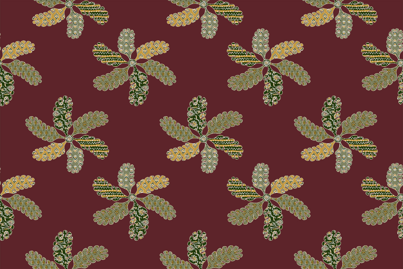 Bagru Geometric Floral Seamless Textile Pattern