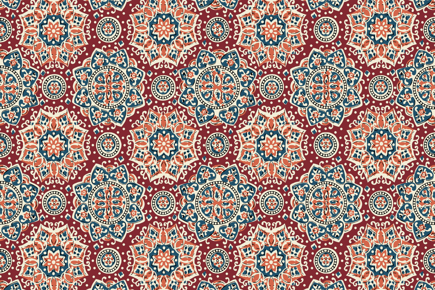 Ajrakh Mandala Floral Seamless Textile Pattern