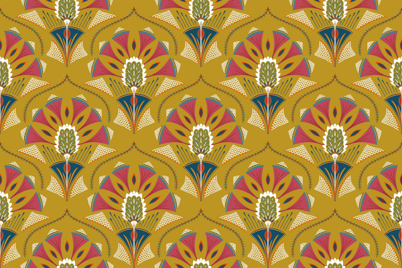 Rajwadi Fan Motif Seamless Textile Pattern