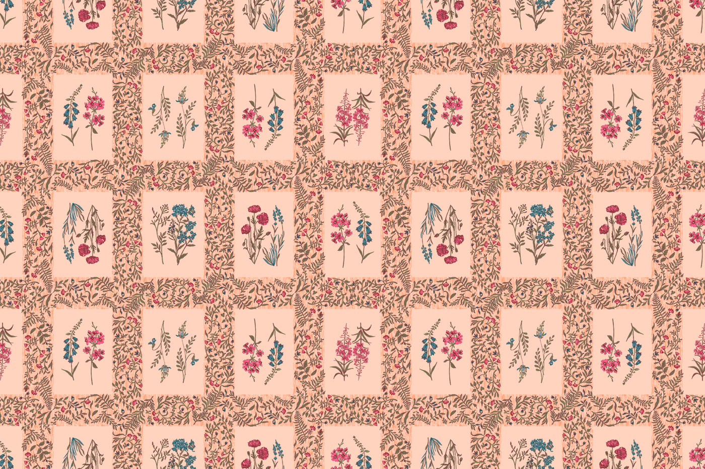 Sanganeri Floral Frame Seamless Textile Pattern