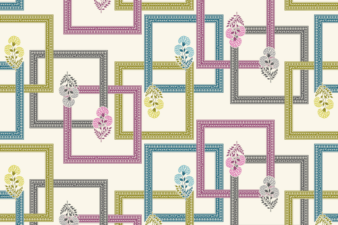 Rajasthani Floral Frame Patchwork Textile Pattern