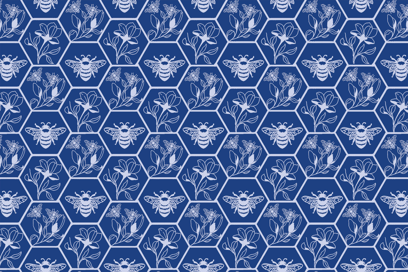 Honeycomb Bee Floral Seamless Textile Pattern
