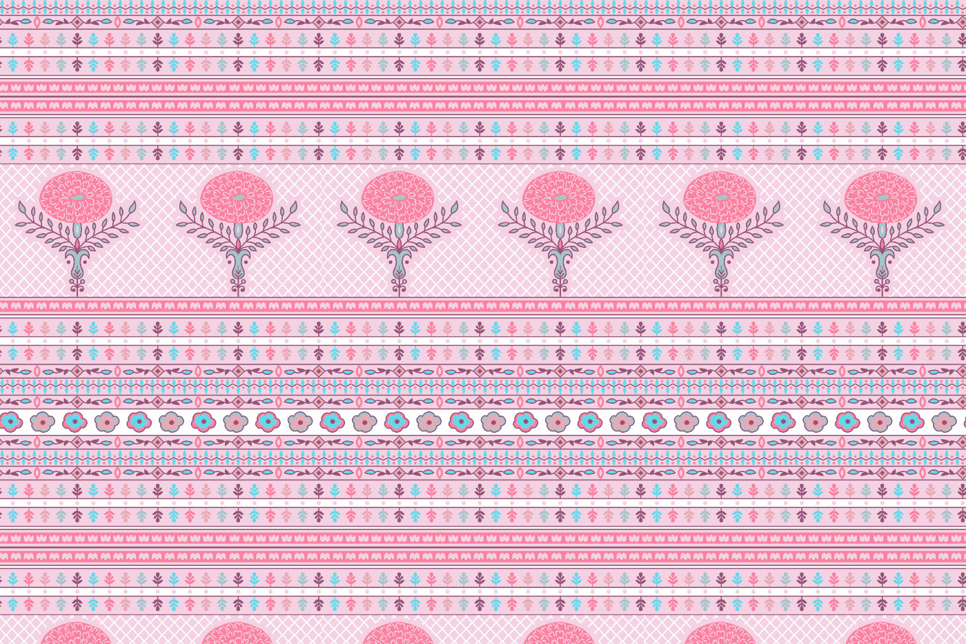 Vintage Floral Textile Pattern Kit – Jaal , Buti , Border & Dupatta Pack