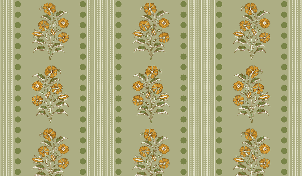 Traditional Floral Border Placement Textile Design